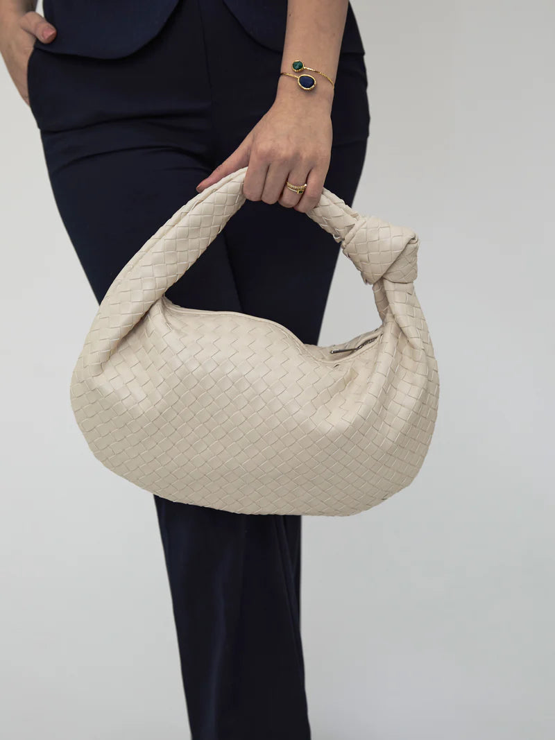 DIRTY WHITE LEATHER MEDIA BAG-EMANUELA DELLACCI™️